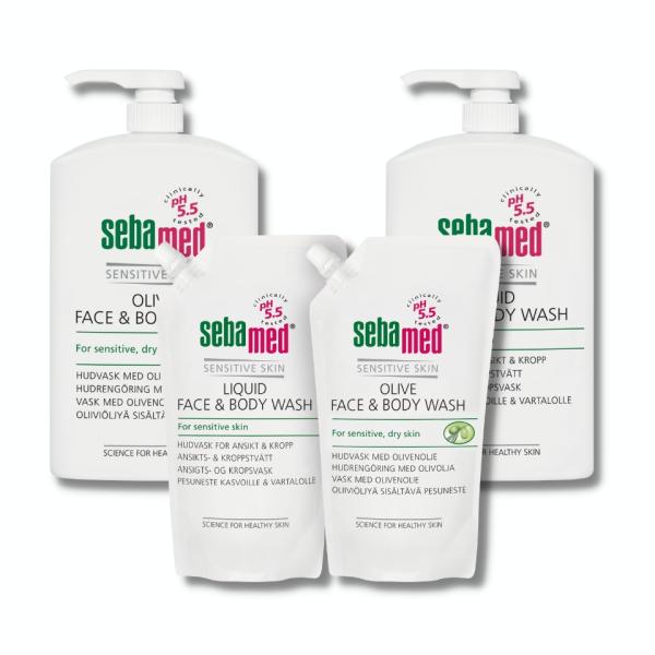 Sebamed-pesunesteet,1000 ml pumput ja täyttöpussit